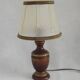 French Mid-Century Round Turned Wood Table Lamp with Hide Skin Shade