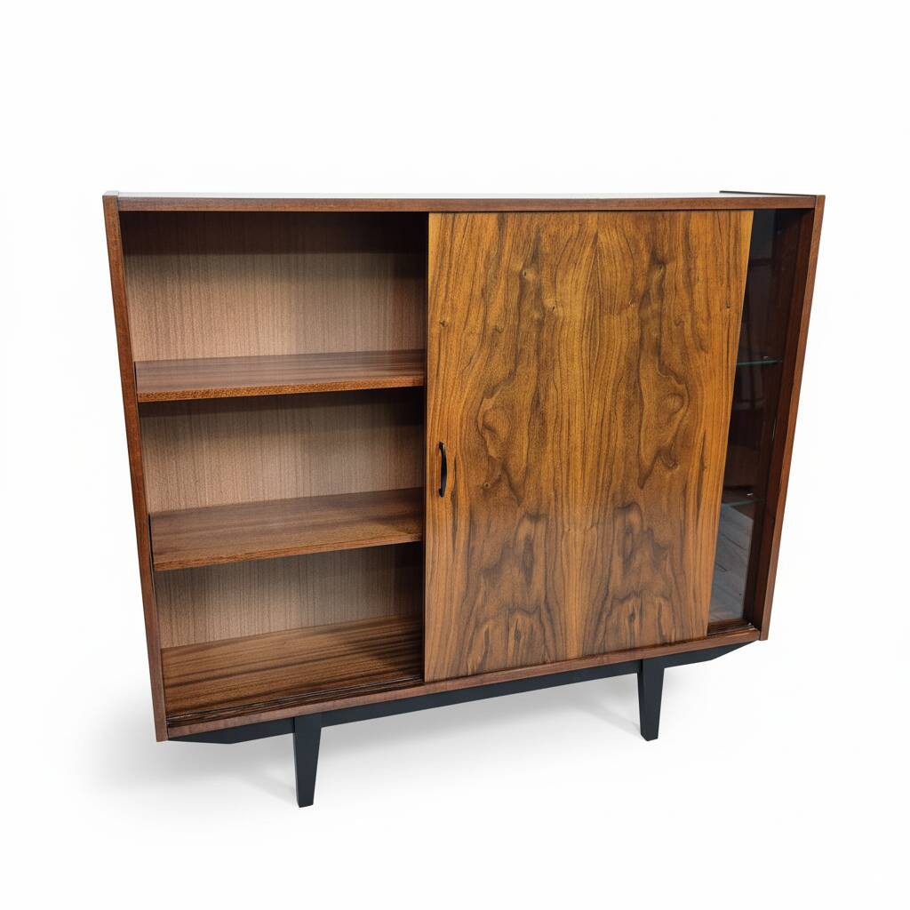 Renovated walnut display cabinet Violetta, 1960s, mid-century