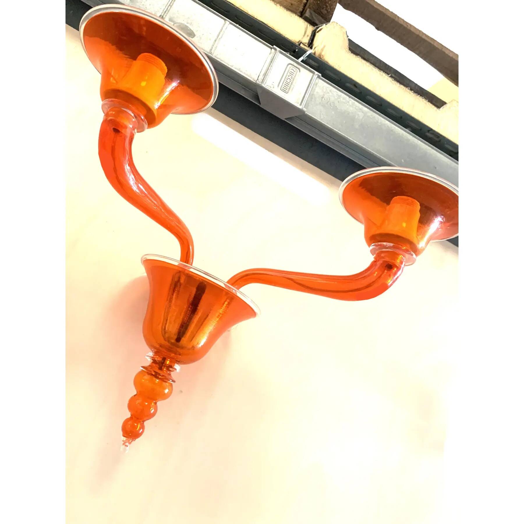 Contemporary Translucent Orange Murano Glass Wall Sconce in Deco’ Style