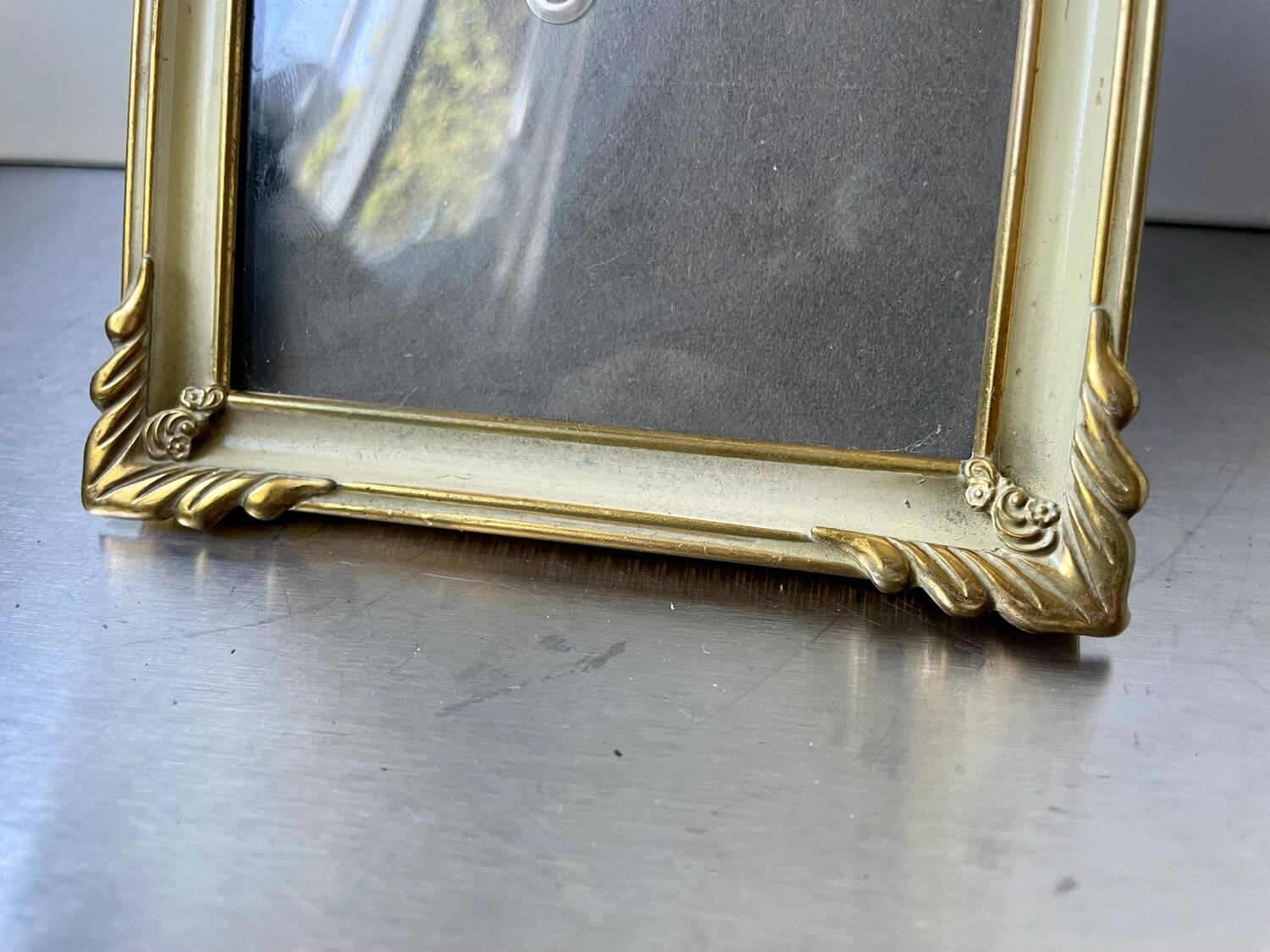 Art deco  metal picture frame 14 cm x 11  convex glass