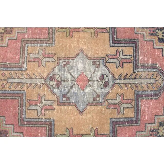 Vintage Turkish Oushak handmade wool cotton pink area rug 106x167