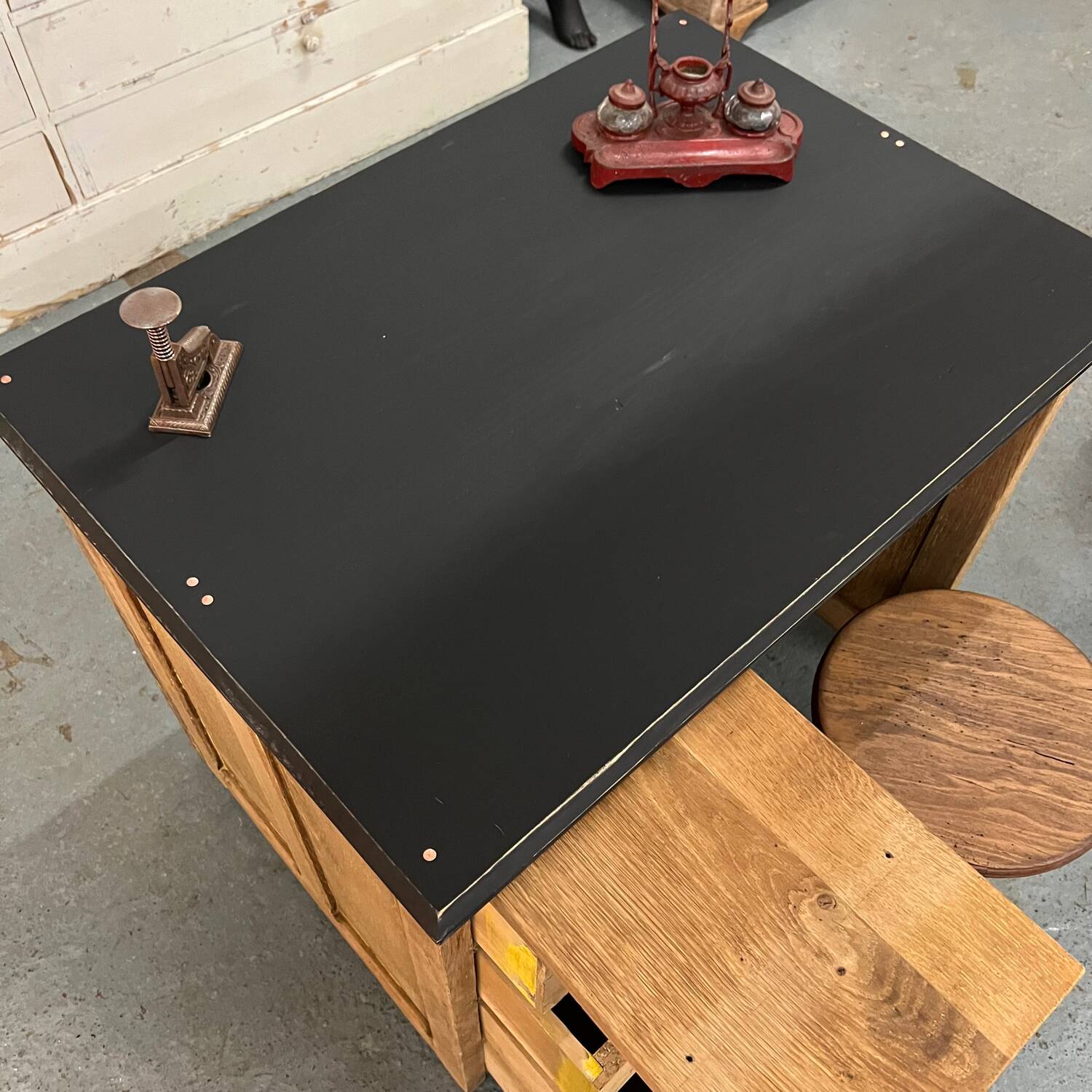 Vintage patinated oak desk