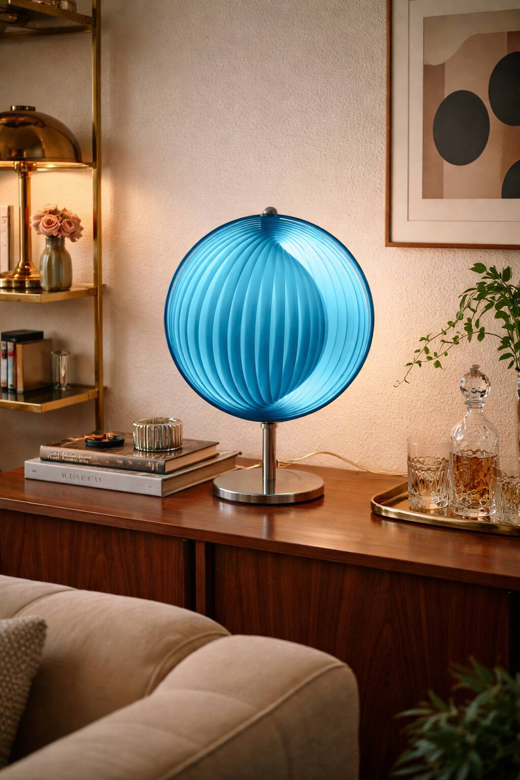 Vintage 1980 Kare Moon blue lamp - 37 cm