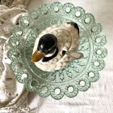 Duck in barbotine, sugar pot or zoomorphic mustard