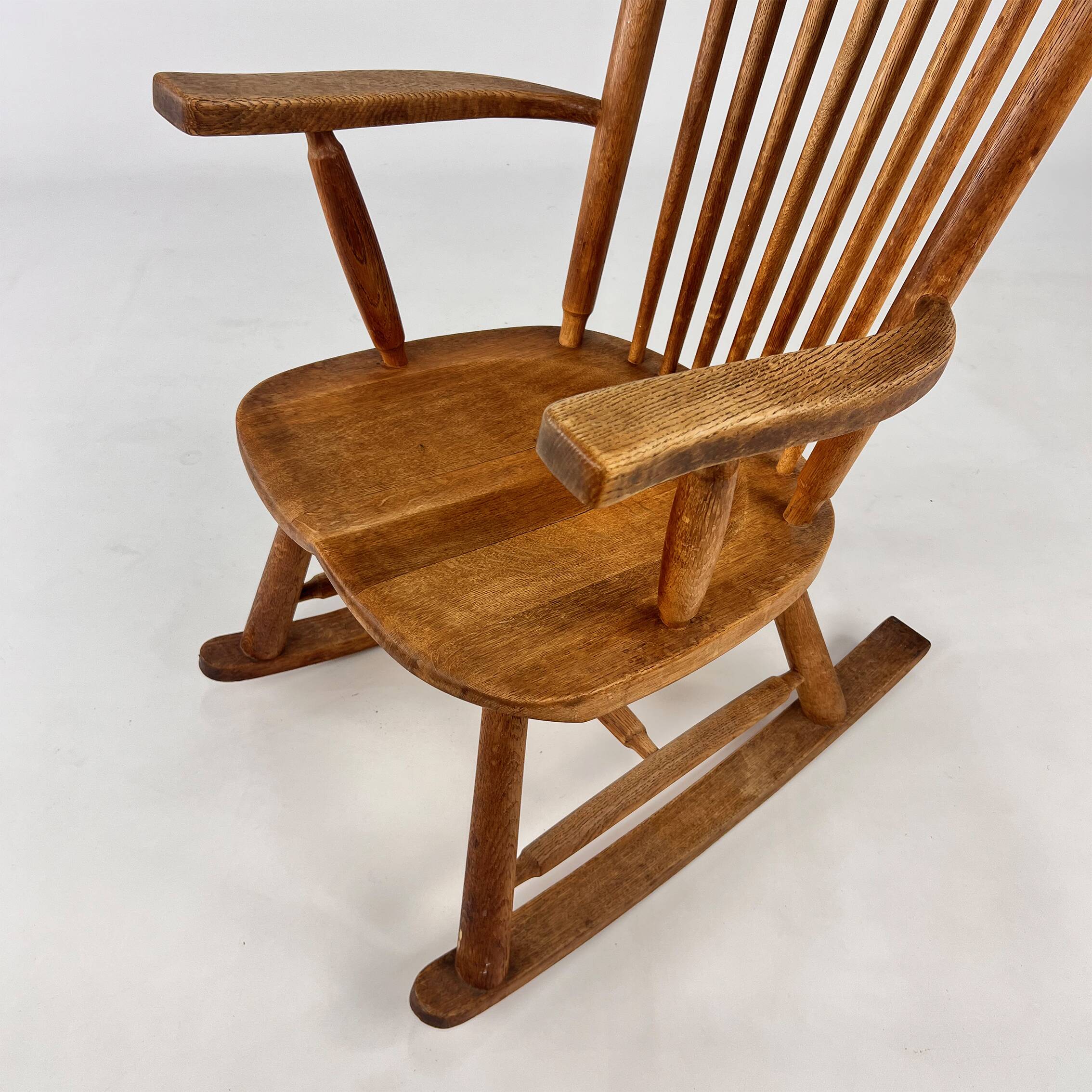 Vintage solid oak rocking chair, 1960s