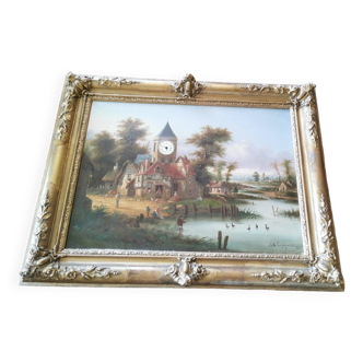 Clock painting signed Desfontaines 19th century