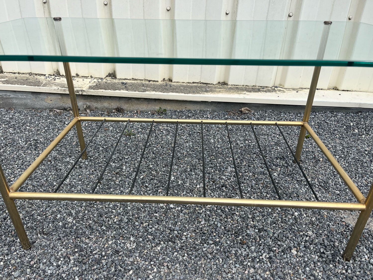Vintage glass and brass coffee table
