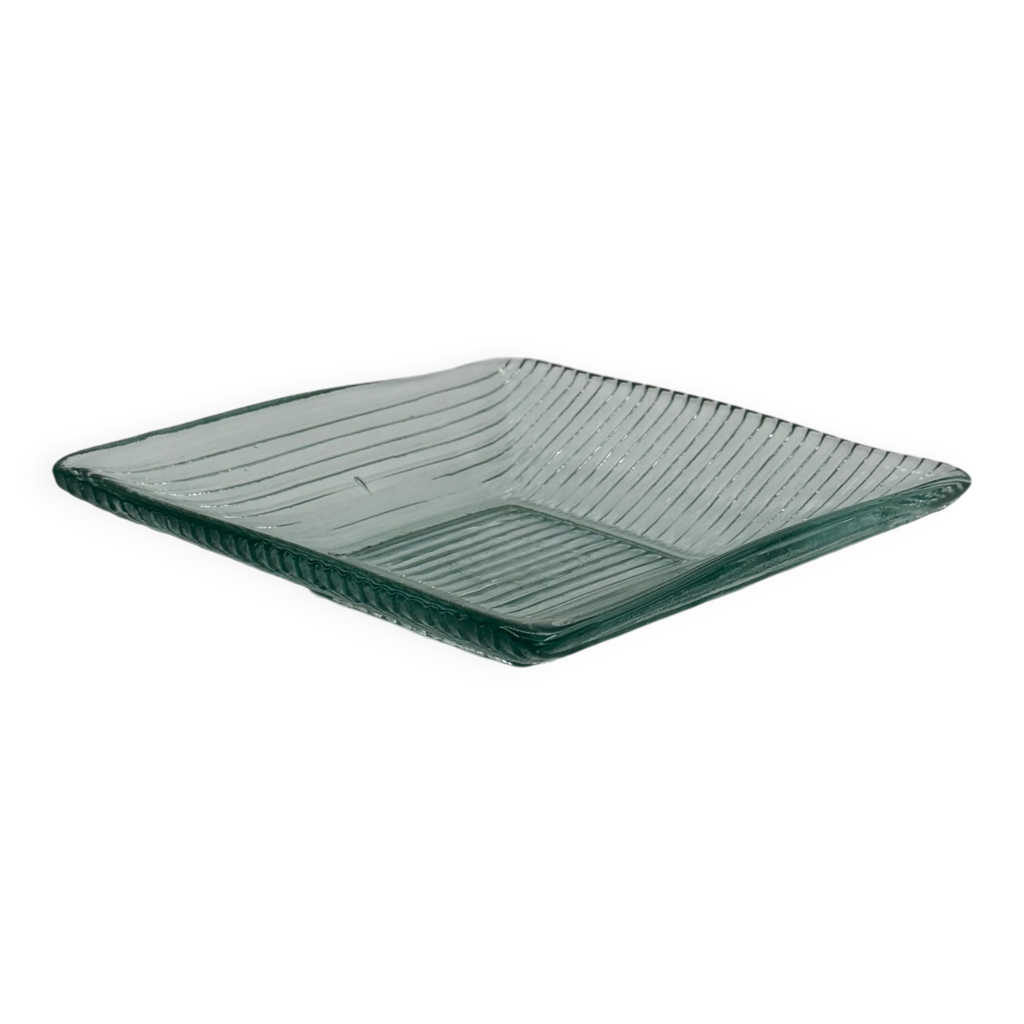 Plateau carré vintage en verre strié
