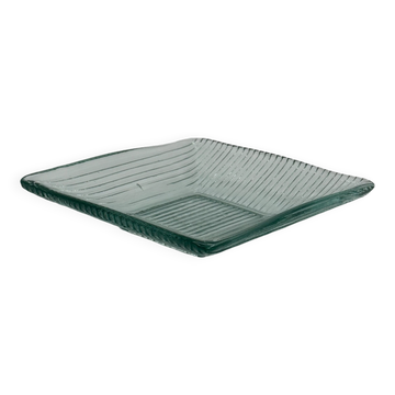 Plateau carré vintage en verre strié