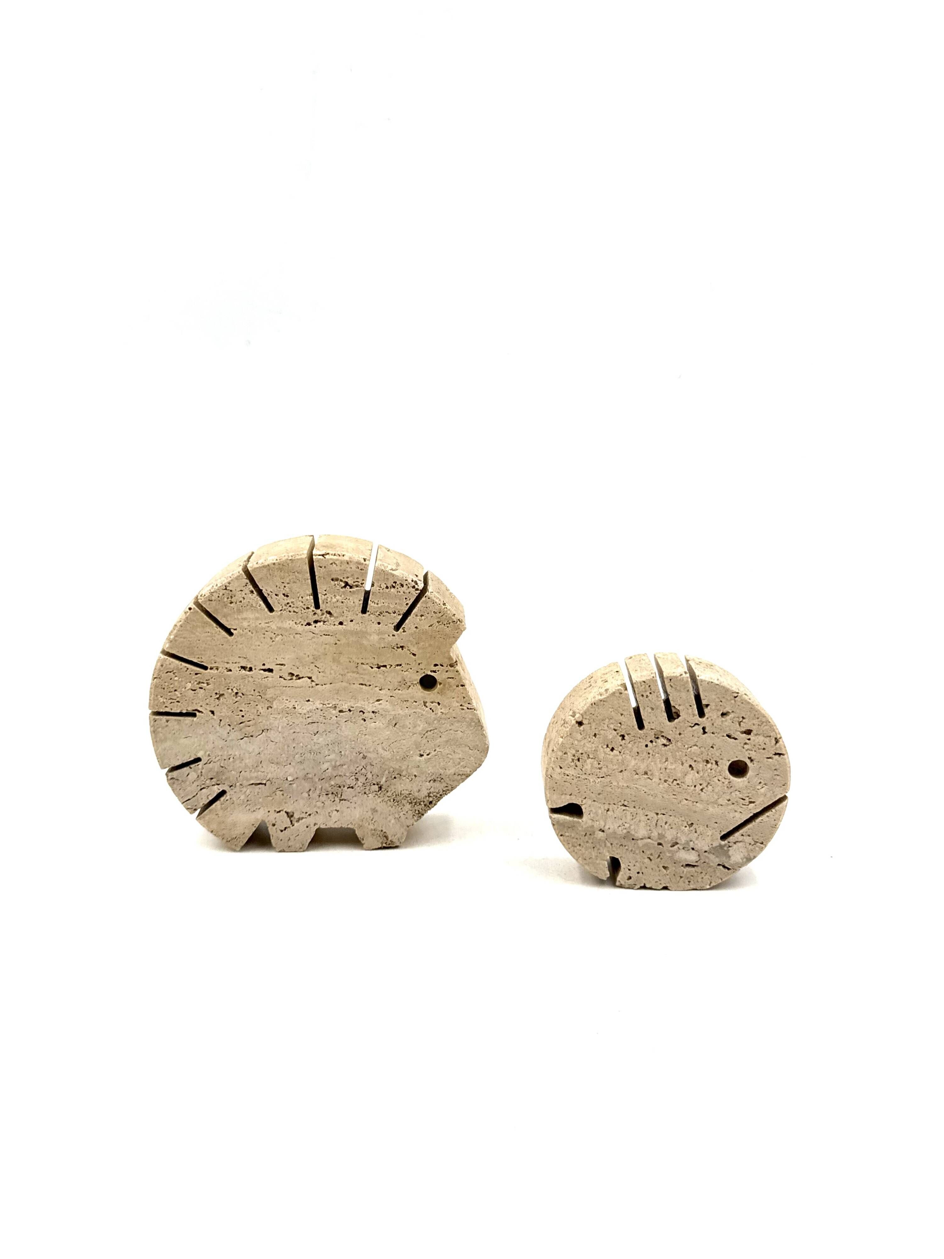 Travertine figures porcupine and fish, Fratelli Mannelli, Italy 1970s