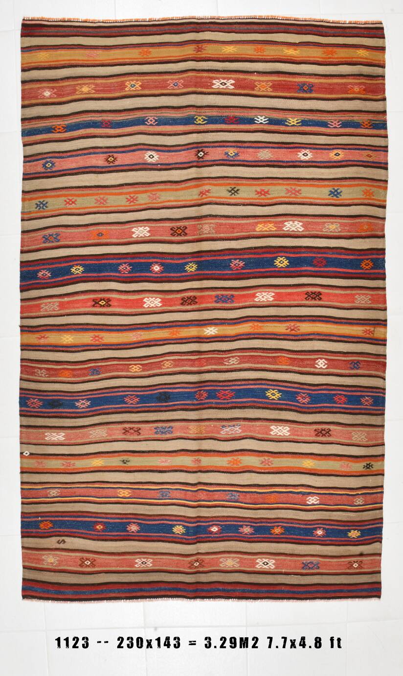 Tapis vintage Kilim rayé rouge et orange