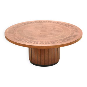 Table basse ronde vintage - plateau cuivre