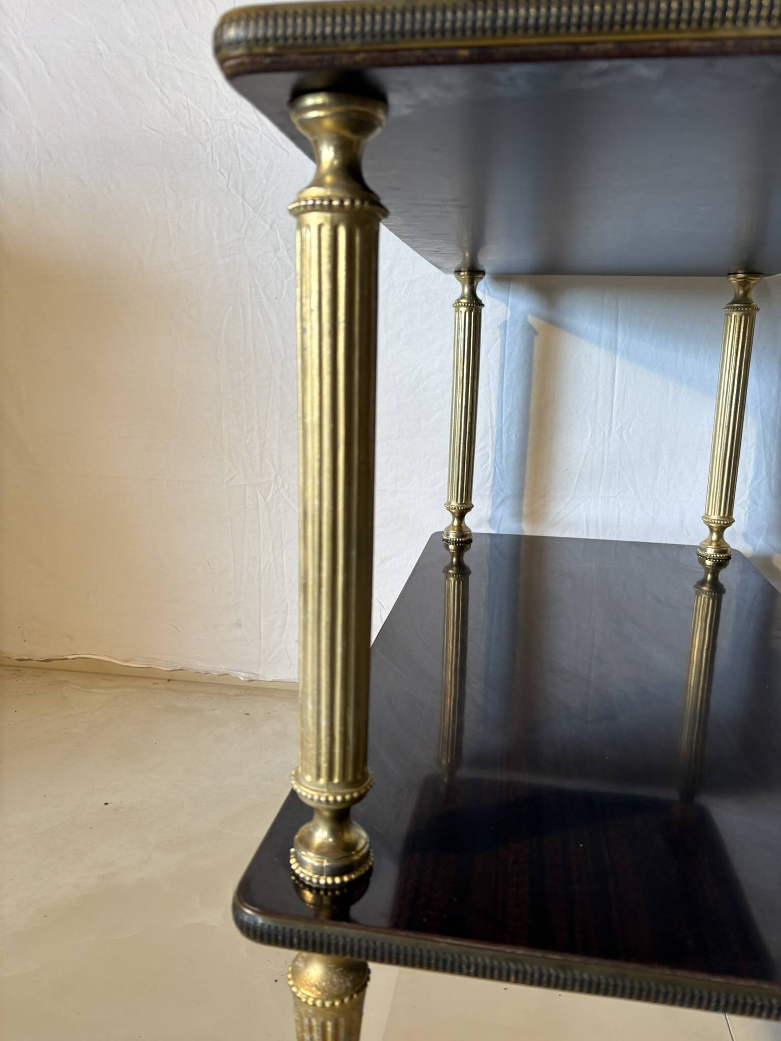 Vintage trolley on wheels, black wood and brass uprights