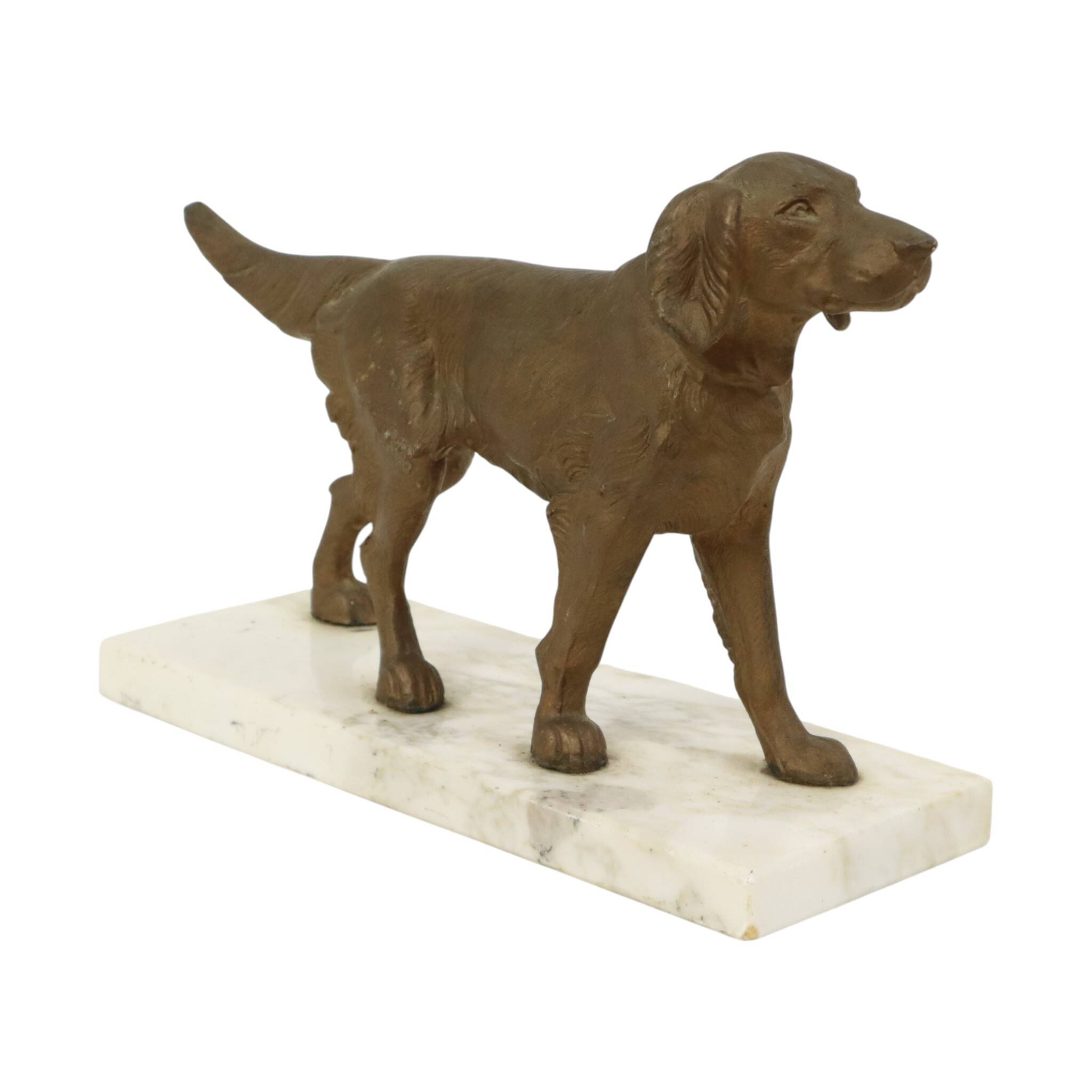 Art Deco Dog on Marble Base, Gold-colored Zamak
