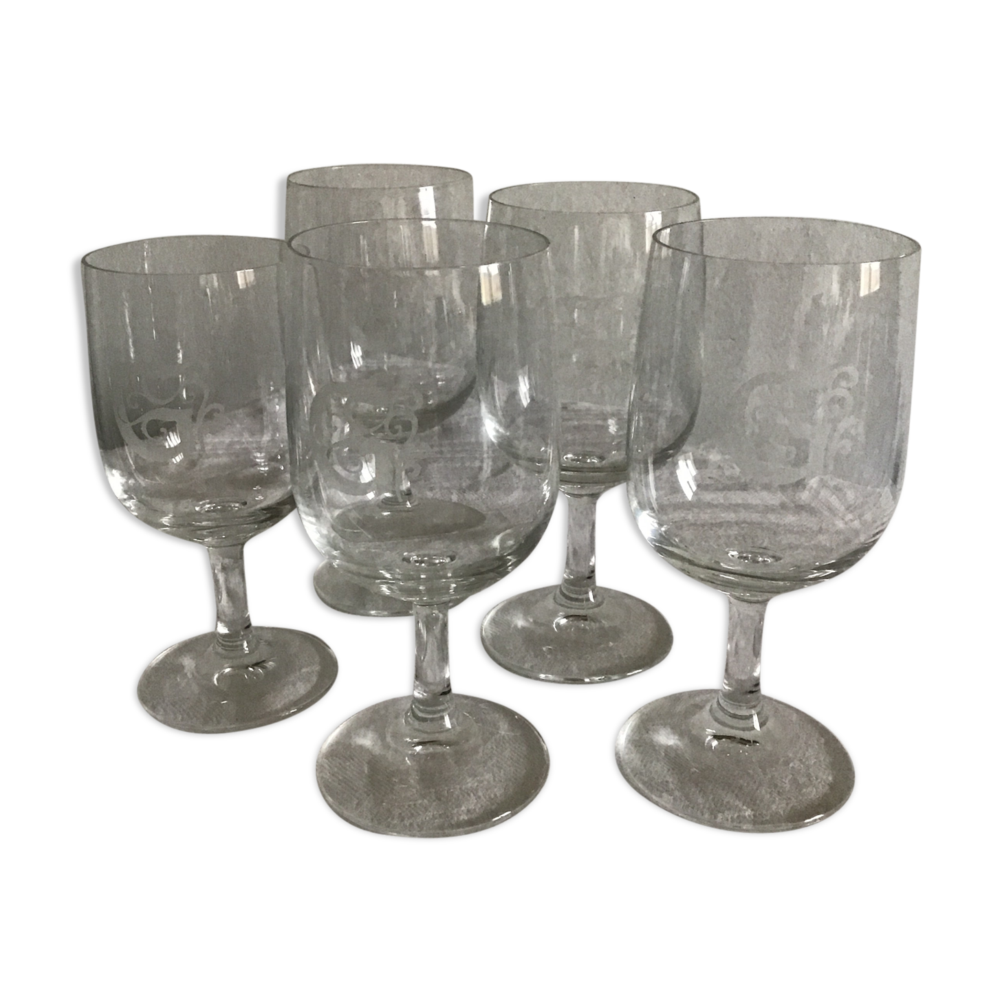 5 glasses old Crystal monograms
