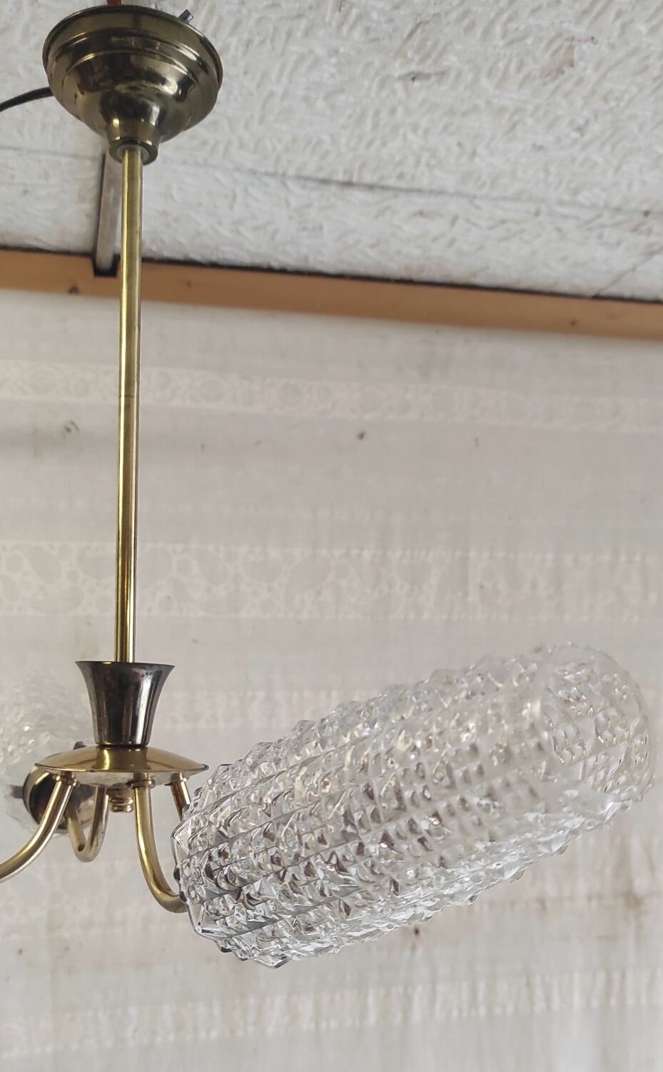 Brass chandelier with 4 lights and glass tulips - 1950s/60s