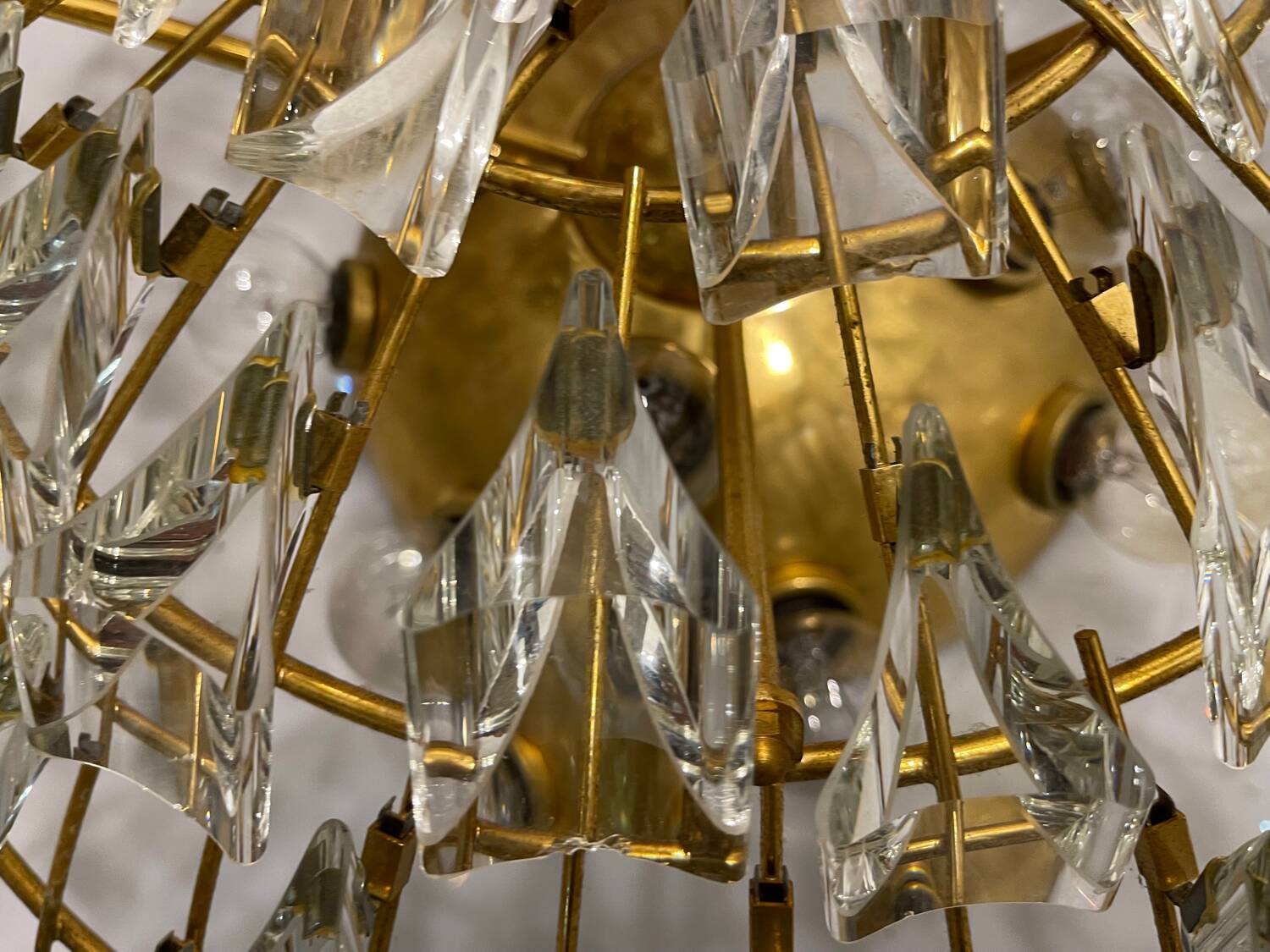 Large Brass Crystal Flushmount by Stilkronen Italy 1970’s