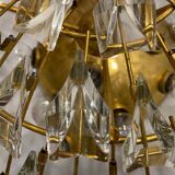 Grand plafonnier en laiton et cristal par Stilkronen Italie années 1970