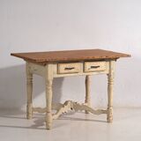 Table ancienne en bois massif blanc (France, vers 1900)