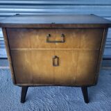Vintage Scandinavian style dressing table, chest of drawers, triptych mirror and bedside table