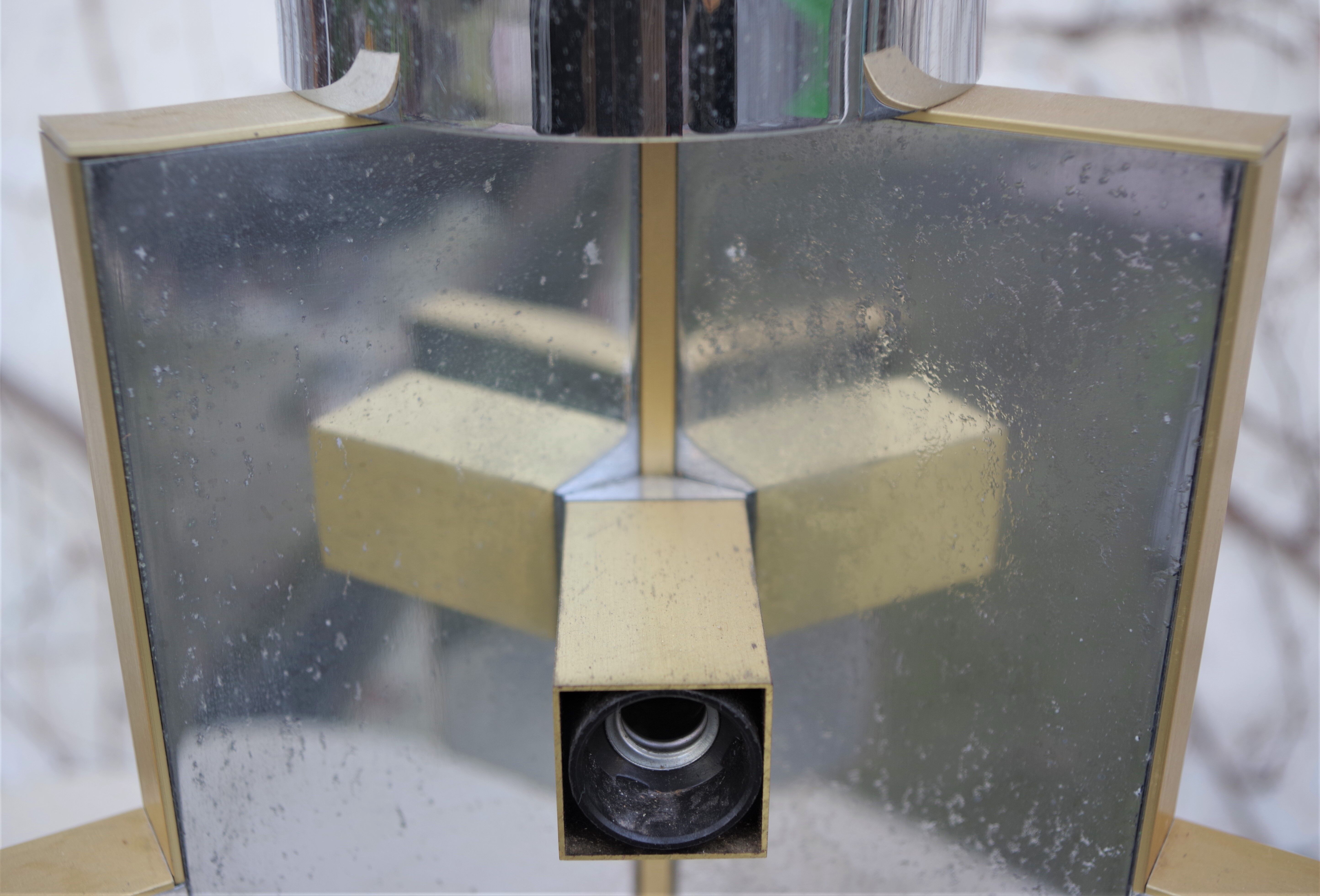 Ceiling lamp in chromed aluminum and brass, 1970