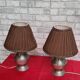 pairs of tin lamps and pleated lampshades h40x26 electricity to super condition standards