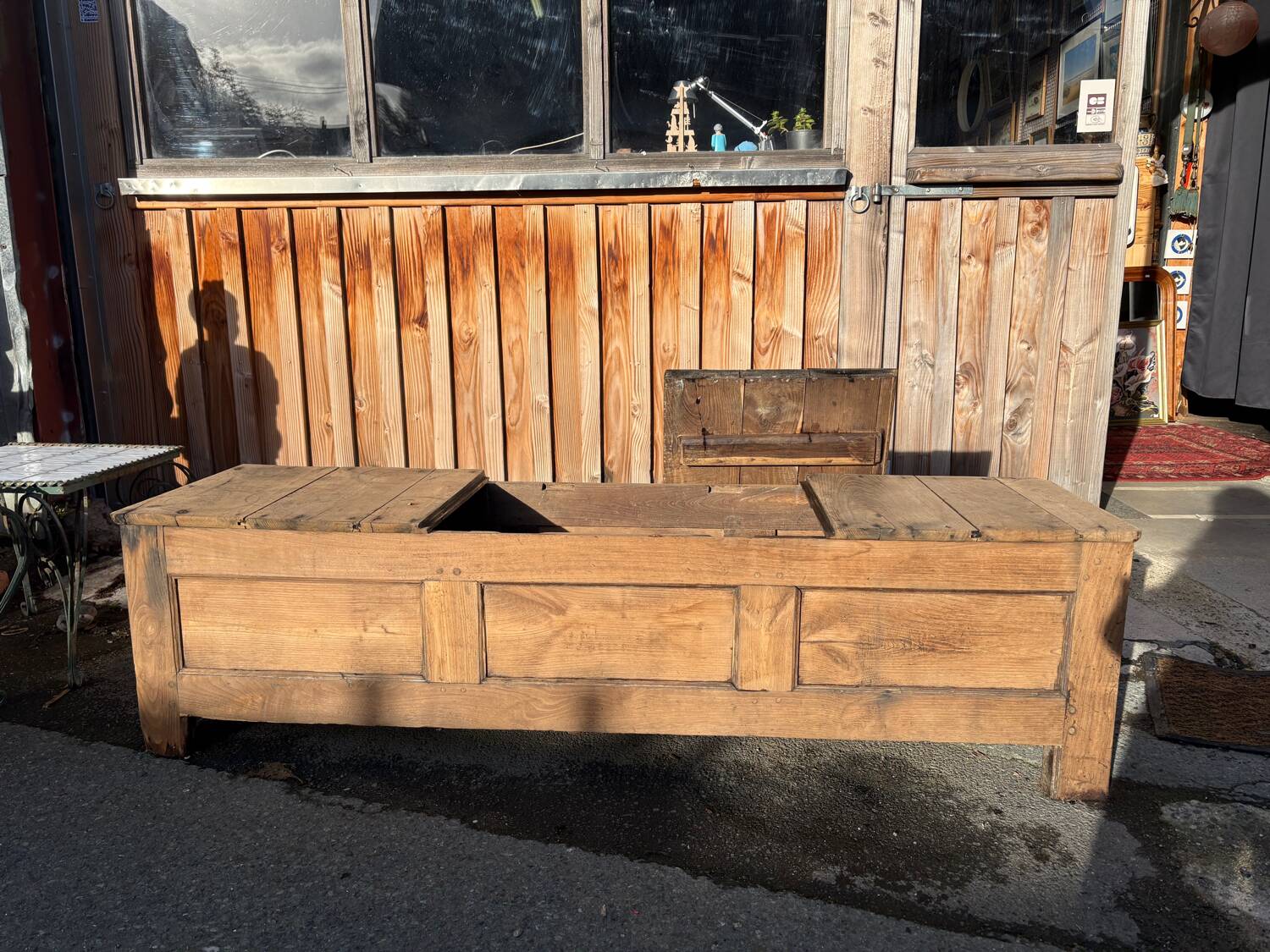 Antique solid wood storage bench – (sanded and ready to be treated)