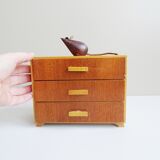 Boîte en bois avec tiroirs, boîte à bijoux années 1960