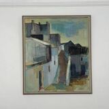 Original Swedish mid-century oil on canvas – “City” by Gustaf Höglund – vintage & framed – 80 × 70 cm