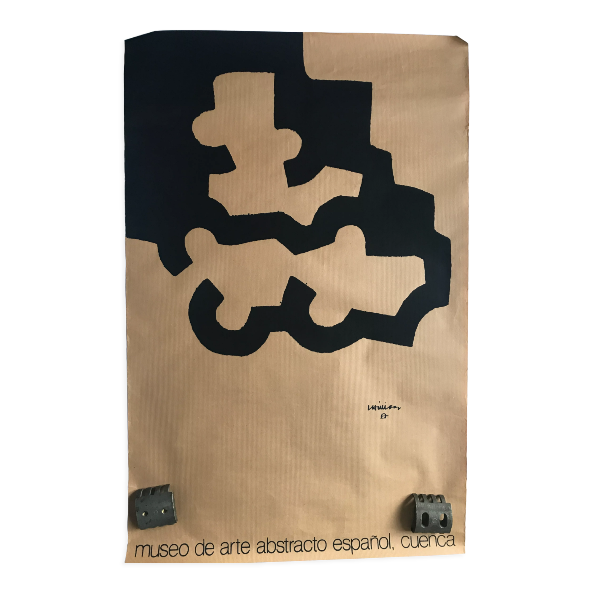 Poster on kraft paper by Eduardo Chillida, Museo de arte abstracto español, cuenca, 1980