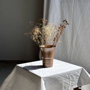 Vintage ceramic vase in glazed brown-orange with stripes H21.5 D19