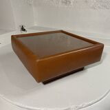 Table basse simili cuir cognac & verre