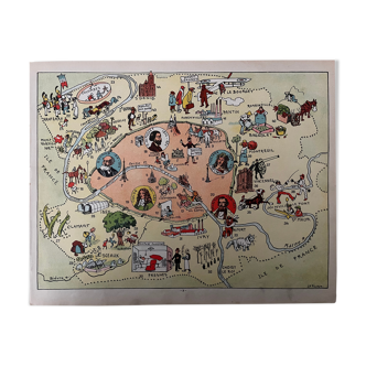 Affiche ancienne carte illustrée de Paris - JP Pinchon