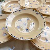6 vintage K&G Luneville "Flore" porcelain soup plates, 1950s, small blue flowers