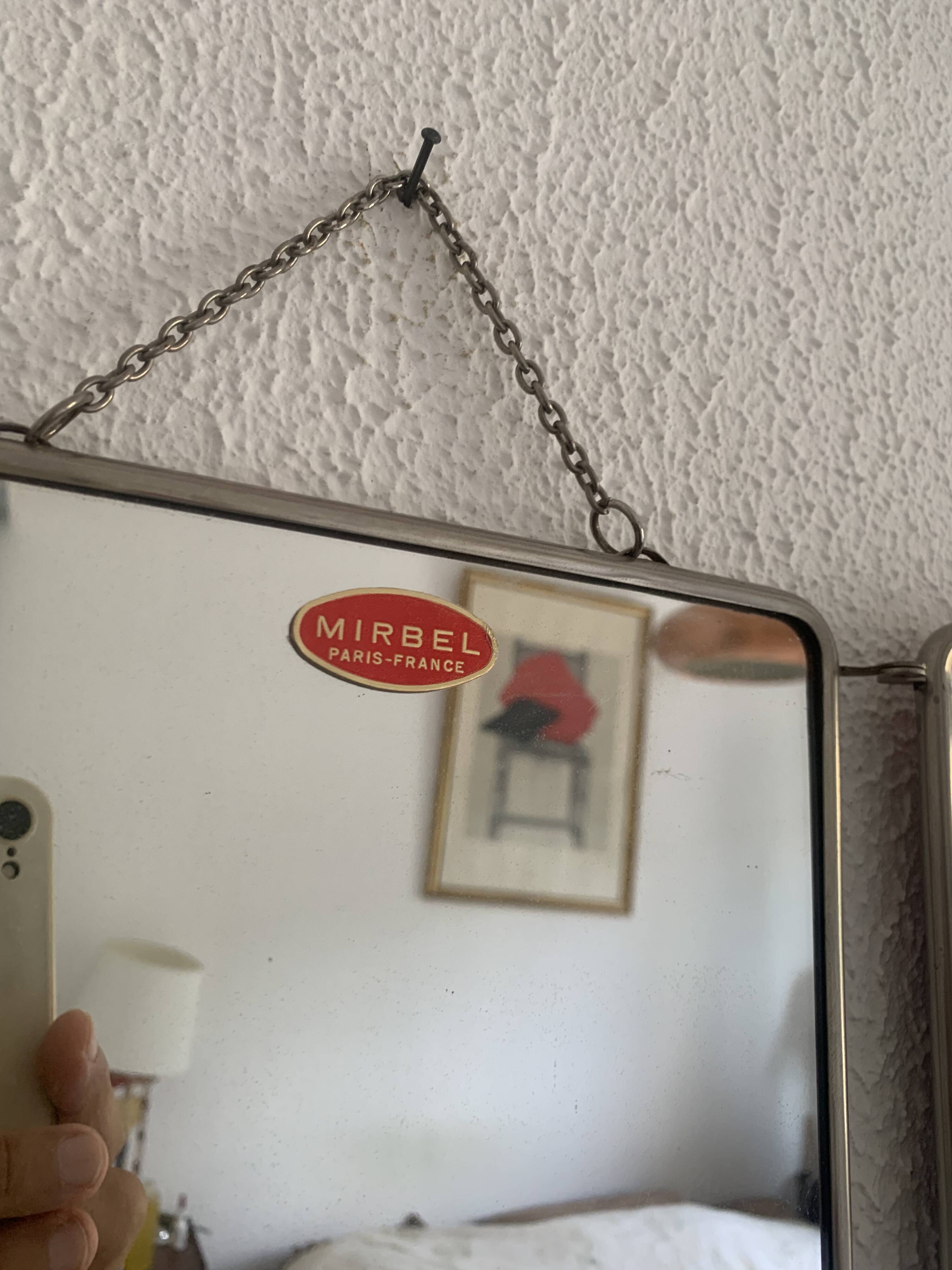 Vintage 1960s red barber triptych mirror Mirbel Paris - 28 x 70 cm