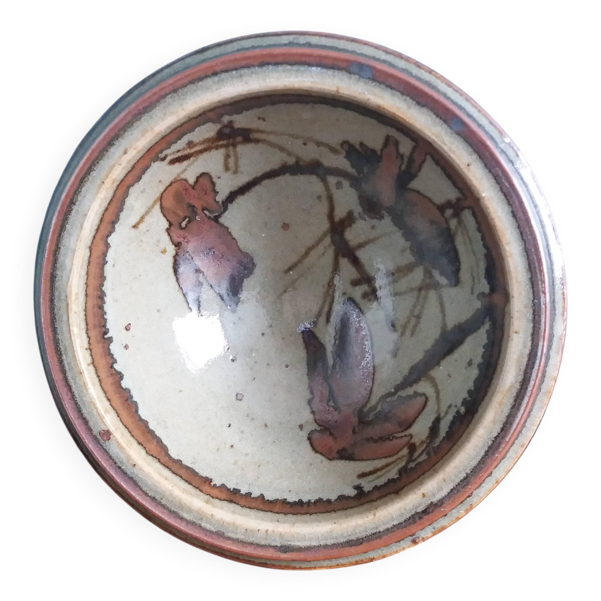 A glazed stoneware trinket dish in the style of Tim Morris or JS Stuart