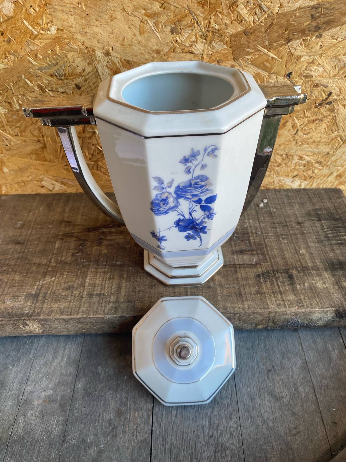 Antique art deco teapot porcelain limoges flower decor france vintage
