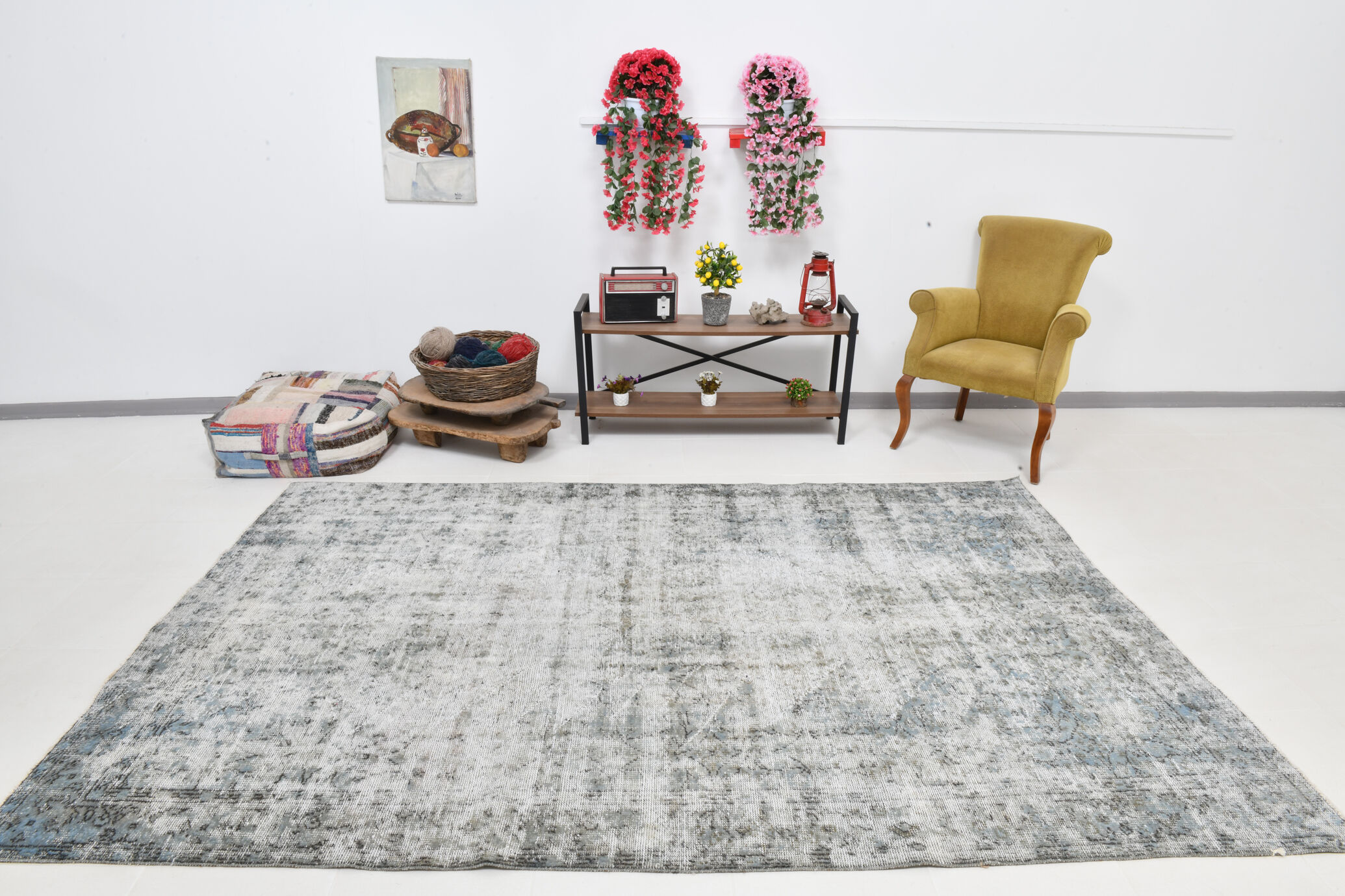 Classic gray & blue vintage rug 300x199cm