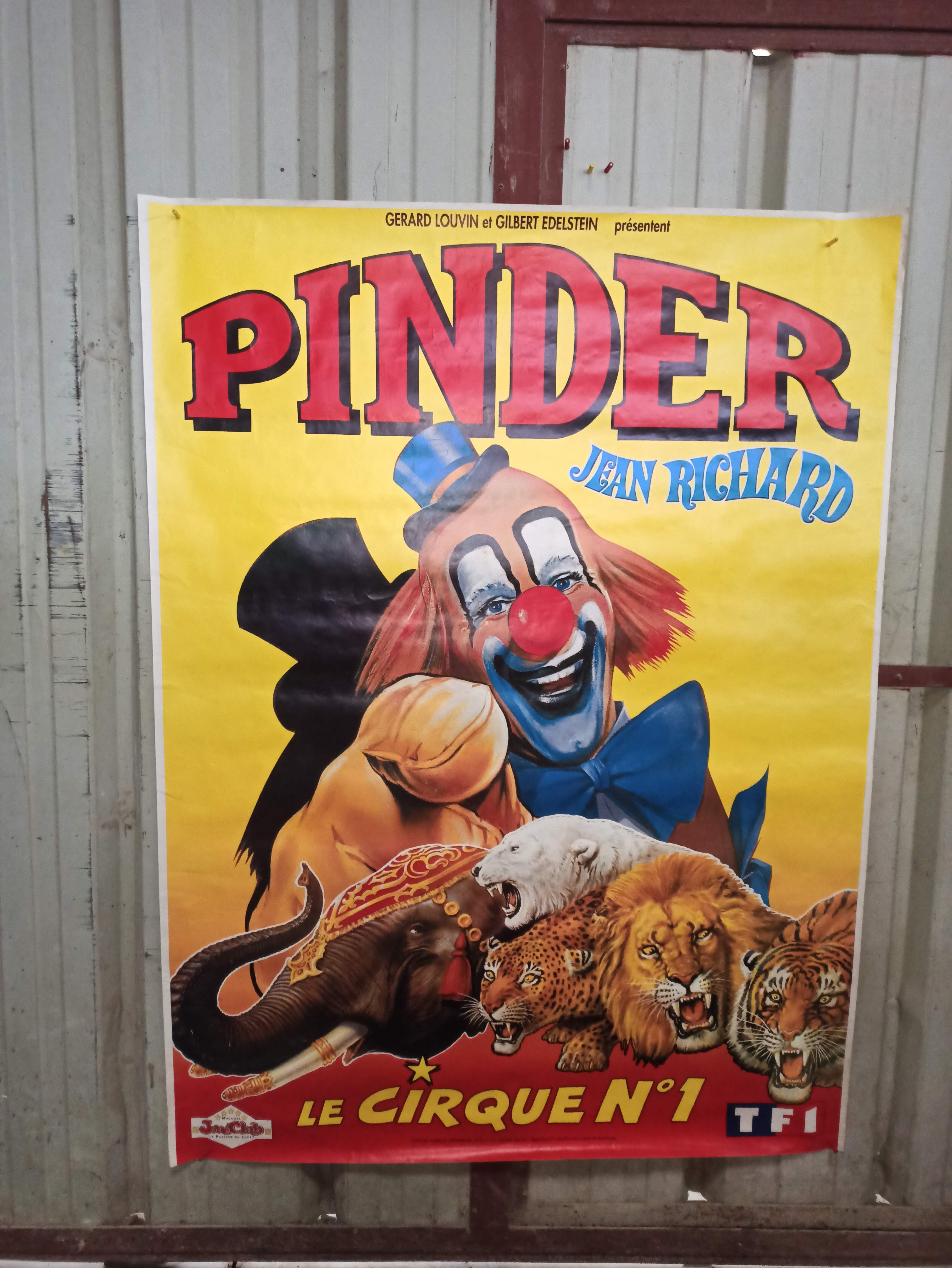 Large circus poster Pinder 156 cm clown Jean Richard