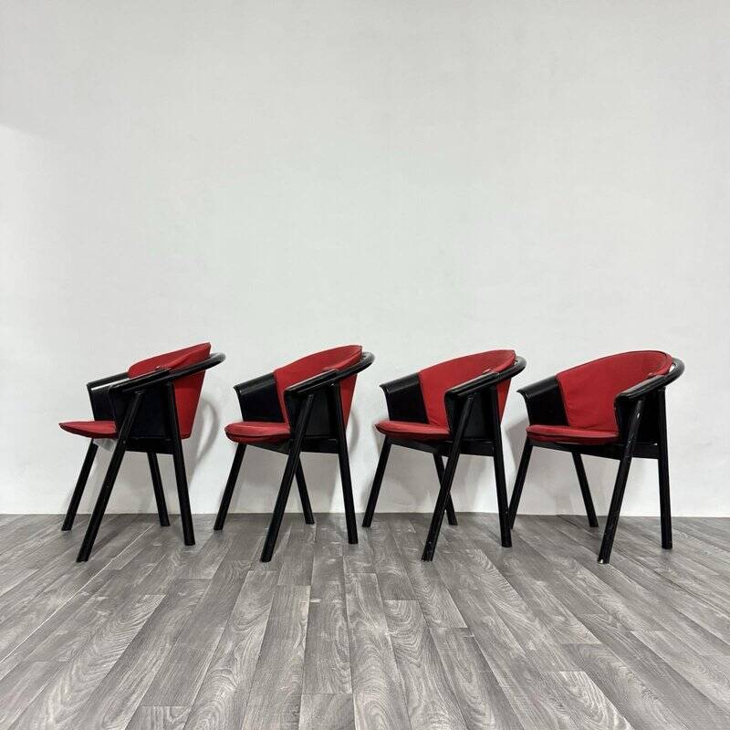 Modern Chairs in Lacquered Wood and Fabric from Pozzi & Verga, 1970s, Set of 4