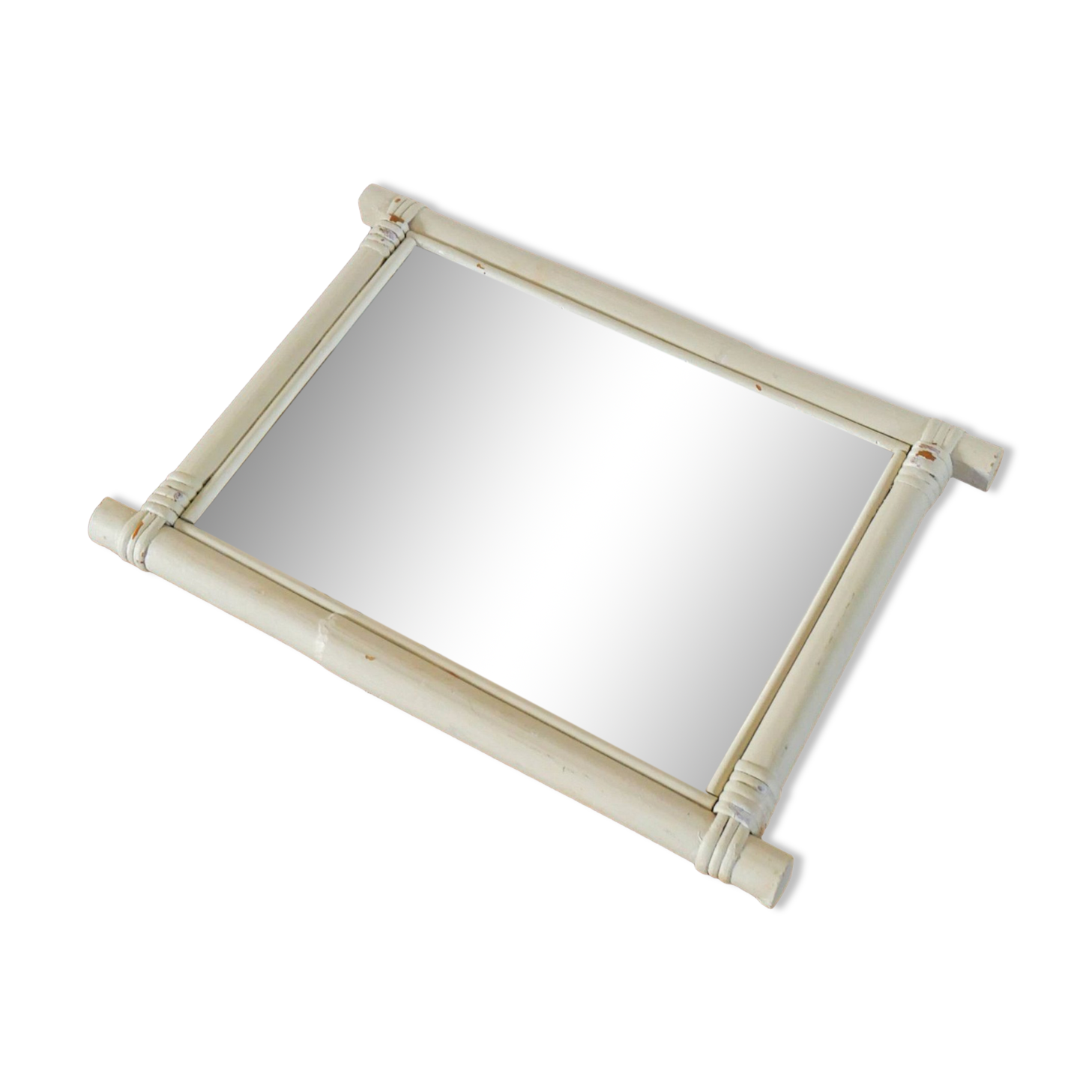 White bamboo effect wooden barber mirror 44 x 40 cm