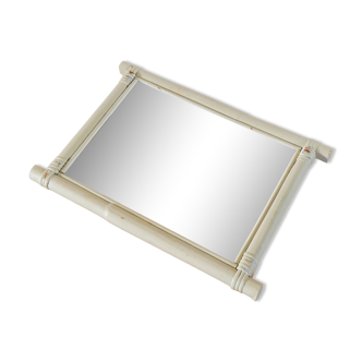 Miroir de barbier en bois effet bambou blanc 44 x 40 cm