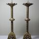 Large pair of antique gilded bronze candlesticks, Gothic style from the 19th century.