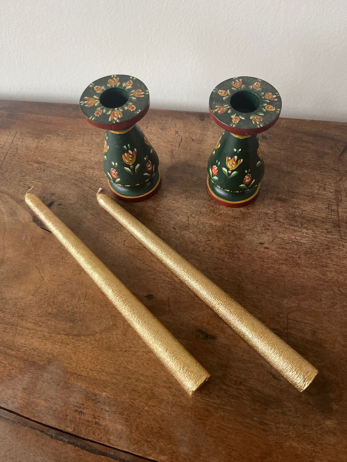 Hand-painted wooden candlesticks