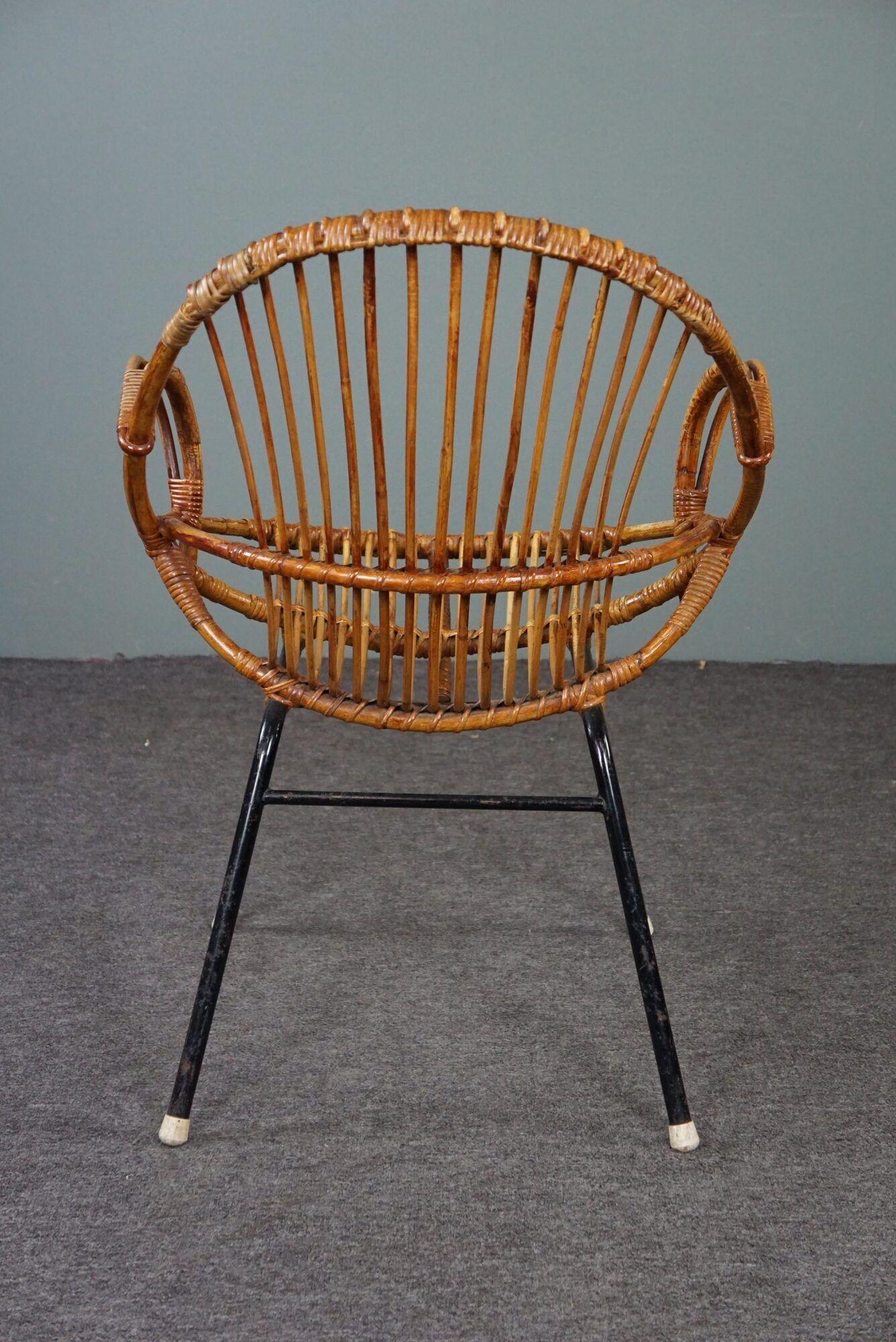 Dark rattan armchair with armrests Dutch Design 1960