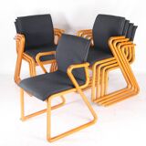 Set of 8 wooden and fabric chairs