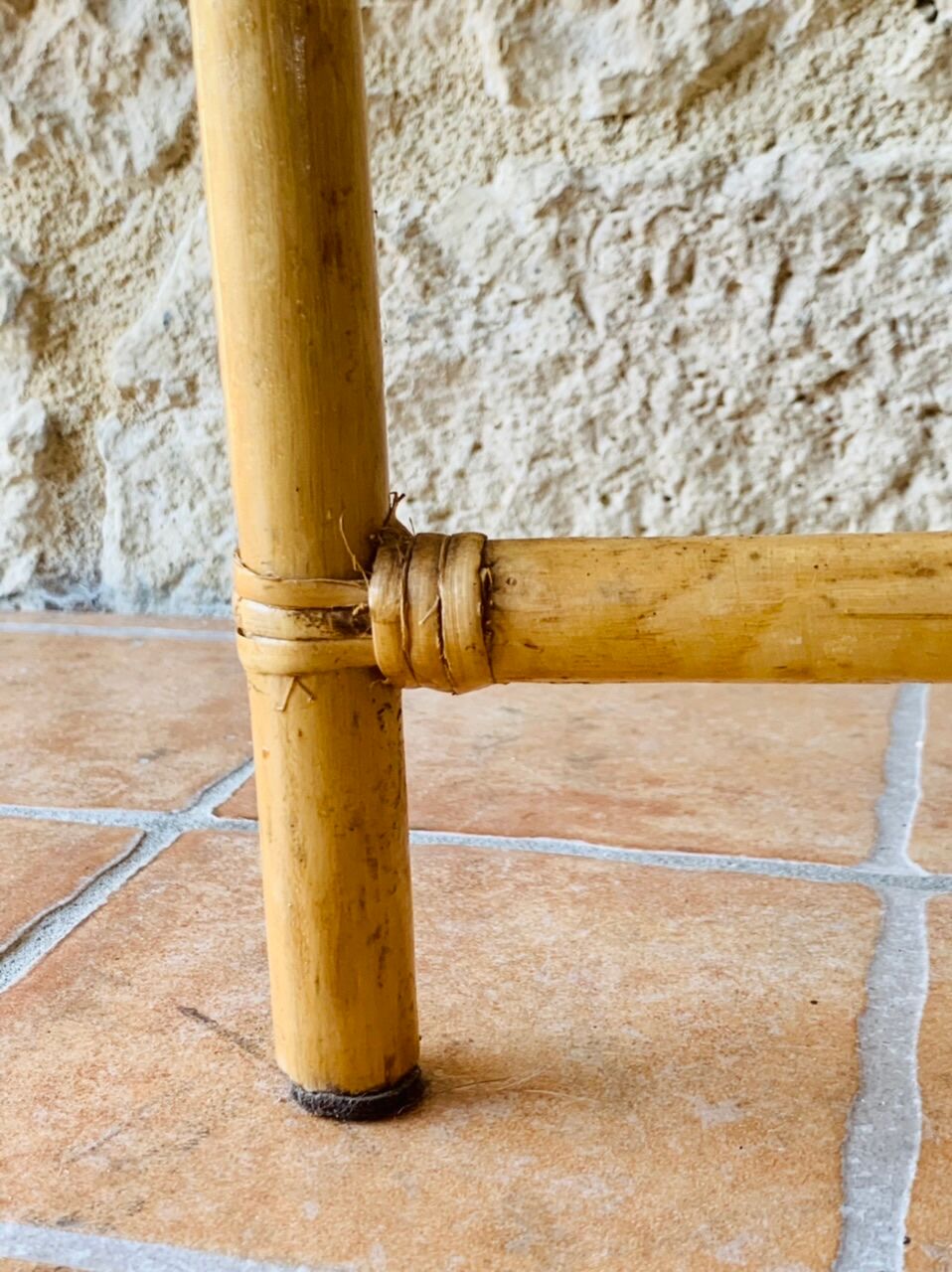 Vintage folding plant holder in bamboo and rattan, circa 1970's