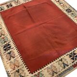 Antique 1900s Burgundy Kilim Rug, Square Wool Flatweave Carpet 143 x 161 cm