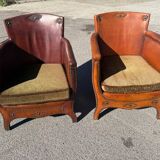 Lounge chairs and ottoman attributed to Otto Schultz for Boet AB, Sweden, 1930s, set of 3
