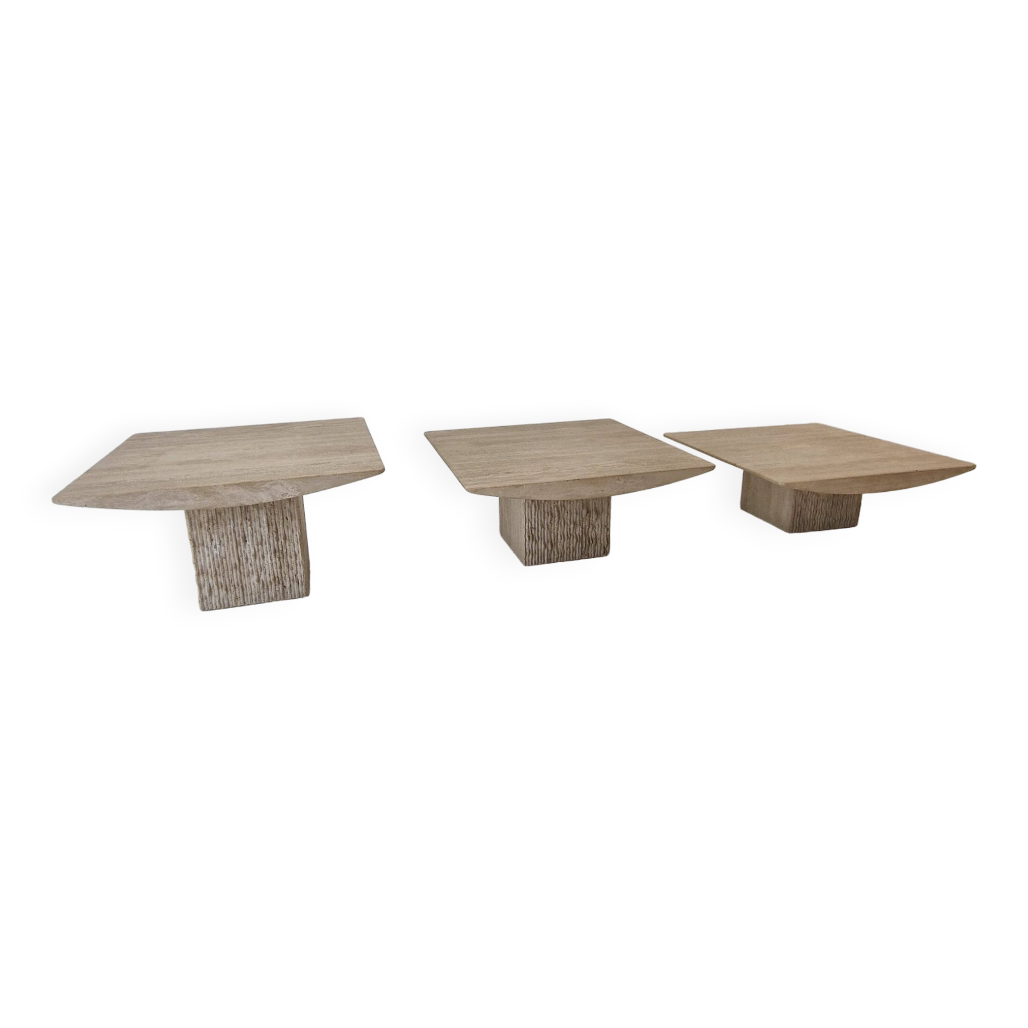 Set of 3 Italian Travertine Coffee or Side Tables, 1980s